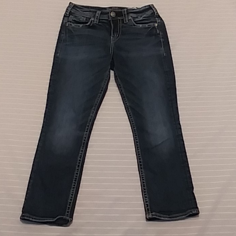 Silver Women High Rise Blue Jeans Capri
